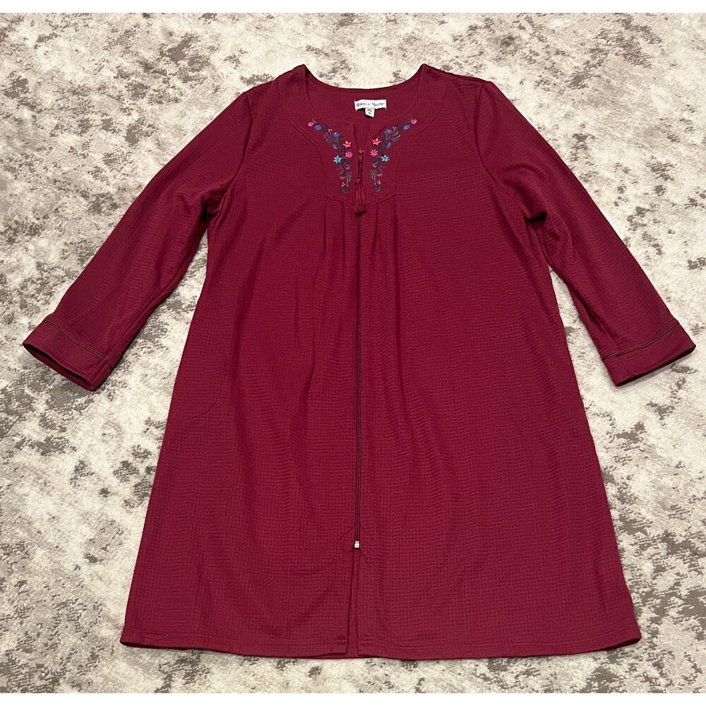 Rebecca Malone Zip Front Lounge Robe Duster Housecoat Burgundy Sz XL NWOT